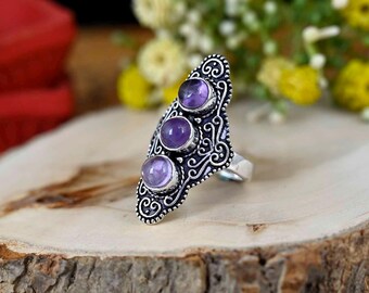 Handmade Silver Amethyst Ring: Purple Quartz Jewelry Bridesmaid Ring Gift For Her