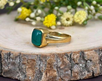 Green Onyx Brass Ring: Gold Statement Stacking Ring