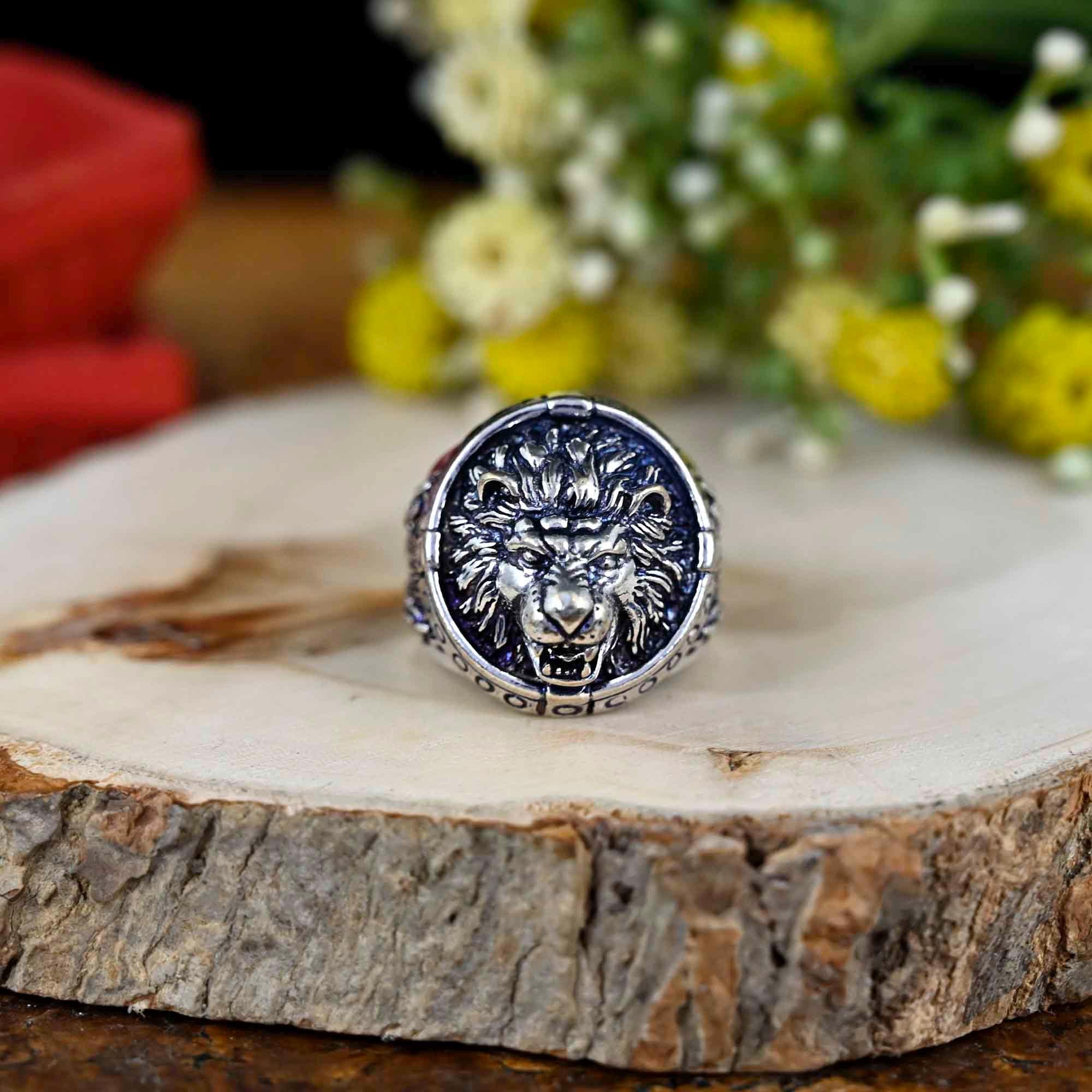 指輪・リング BLENDOFF Lion Snake Ring 925 Silver Lion Handmade 925K Sterling Silver Men Signet Ring, Maned
