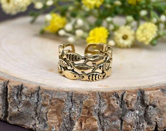 Brass Fish Ring: Minimalist Adjustable Ocean Ring