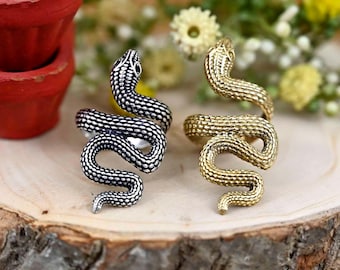 Adjustable Brass Snake Ring: Minimalist Serpent Jewelry