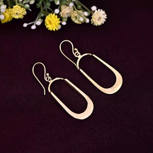 Gold Rectangle Hoop Earrings: Minimalist Brass Geometric Hoops