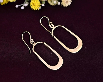 Gold Rectangle Hoop Earrings: Minimalist Brass Geometric Hoops