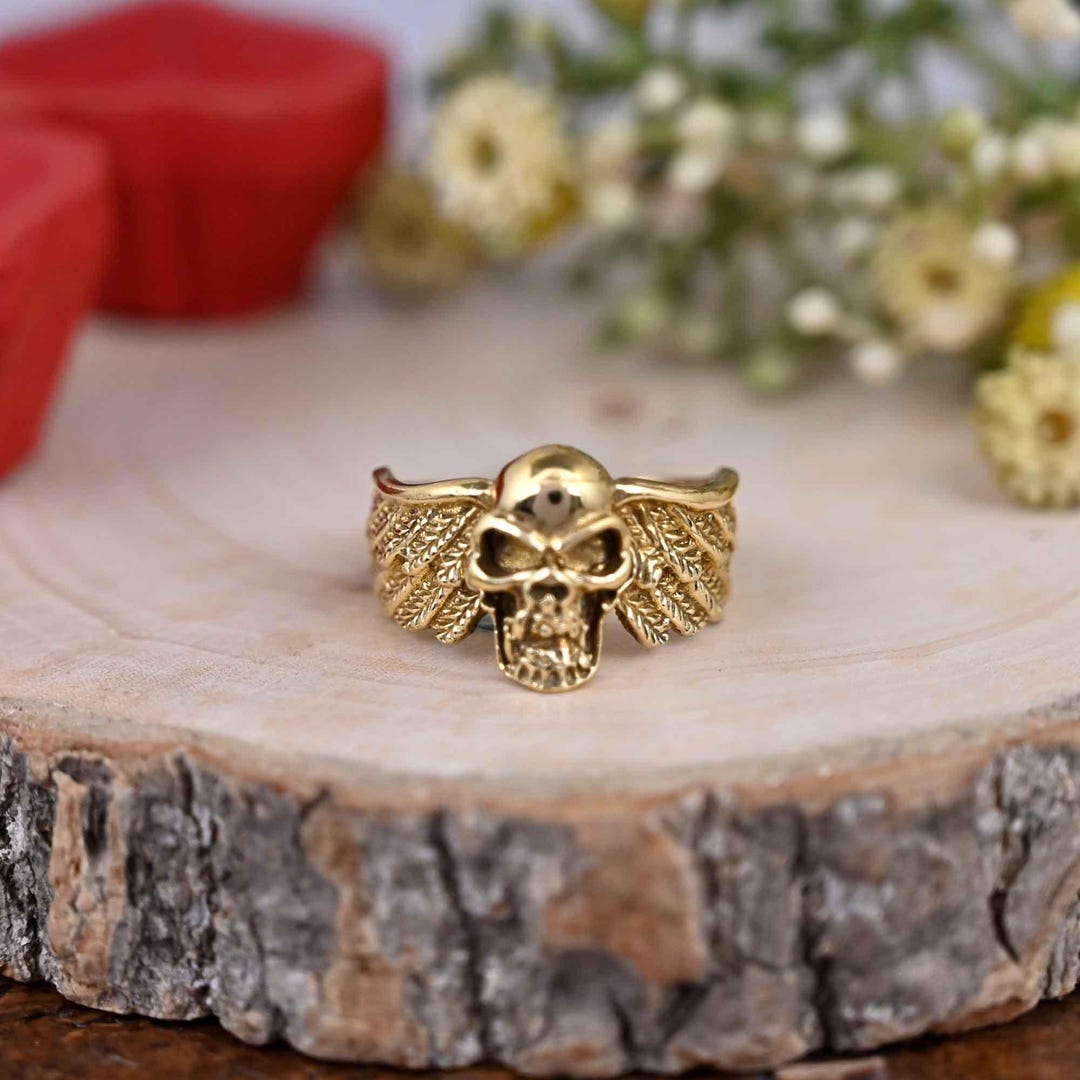 Skull Rings Brass Skull Ring: Punk Biker Gothic Design - Etsy