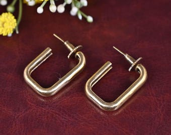 Brass Rectangle Hoop Earrings: Geometric Jewelry Gift