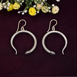 Brass Ouroboros Serpent Earrings: Animal Lover Gift