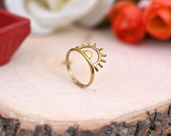 刻印入りサンビーム真鍮リング、ユニセックススタッキングリング