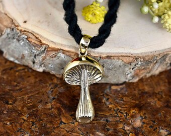 Brass Mushroom Pendant Necklace: Dainty Gold Charm Jewelry