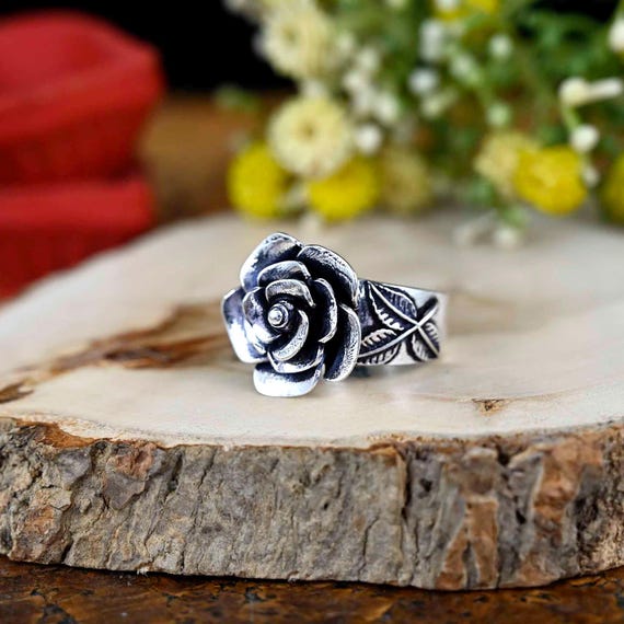 Silver Rose Ring: Bohemian Floral Jewelry - Etsy