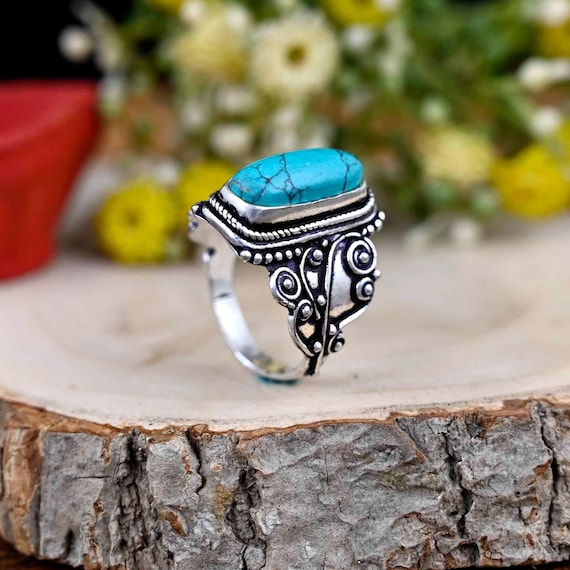 Anillo De Plata 925 Artesanal Con Turquesa Ajustable - Le Peark