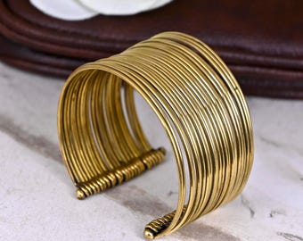 Gold Brass Wire Cuff Bracelet: Statement Wrap Bracelet