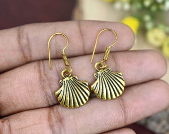 Gold Plated Shell Dangle Earrings: Boho Beach Jewelry