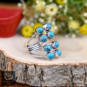 Raw Turquoise 925 Sterling Silver Adjustable Ring