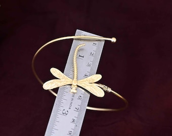 Gold Plated Dragonfly Upper Arm Cuff, Adjustable Boho Fairy Jewelry