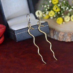 Brass Snake Earrings: Golden Serpent Dangles, Handmade Jewelry