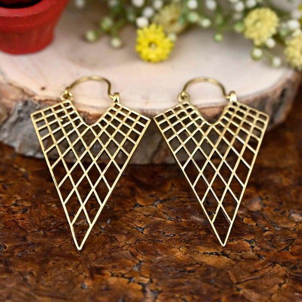 Triangle Hoop Earrings, Geometric Earrings, Statement Earrings, Modern Earrings, Unique Design, Large Triangle Earrings, Brass Earrings