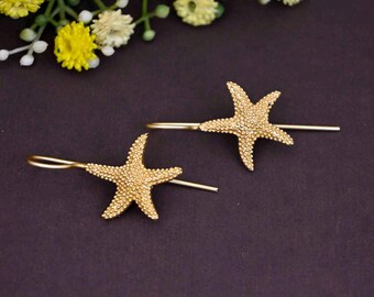 Orecchini A Forma Di Stella Marina Oro Con Strass - 1,8 Cm - Gioielli Boho A Tema Oceano