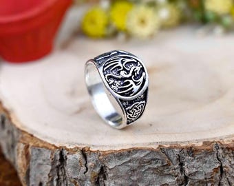 Silver Dragon Signet Ring: Viking Goth Jewelry