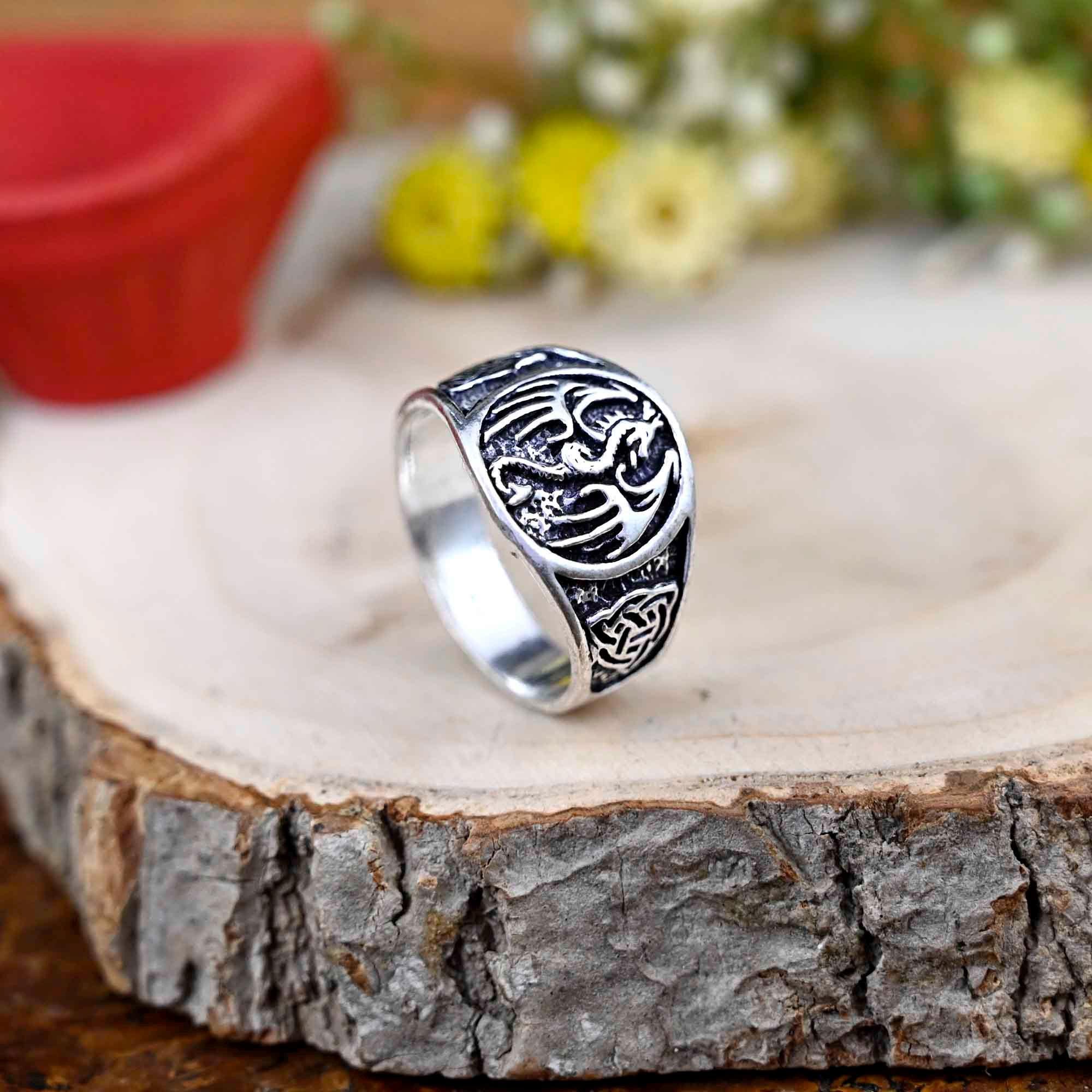 Silver Dragon Signet Ring: Viking Goth Jewelry - Etsy