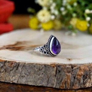 Pear Amethyst Ring: Sterling Silver Purple Quartz Jewelry