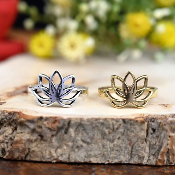Minimalist Brass Lotus Flower Ring: Dainty Symbol Jewelry - Etsy