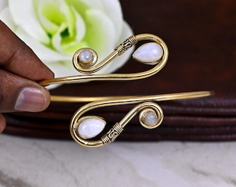 Moonstone Brass Upper Arm Cuff: Minimalist Gold Arm Band