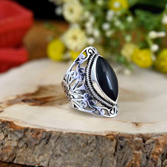 Silver obsidian ring discount