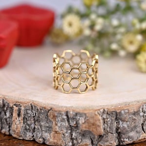 Brass Honeycomb Ring: Minimalist Geometric Jewelry