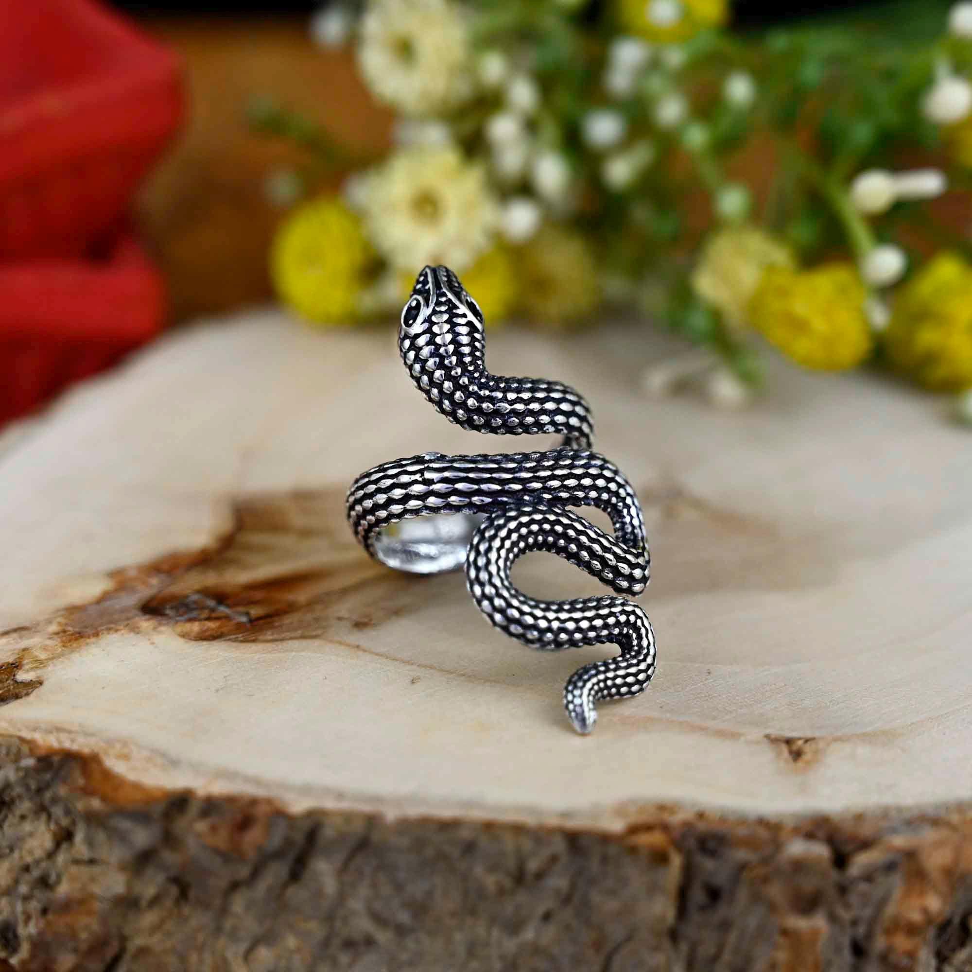 Anello Serpente Aperto Regolabile In Ottone Placcato Argento – Gioiello Animale Per Donna, Idea Regalo Natale, Confezione Regalo Inclusa