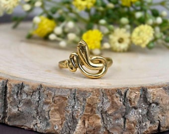 Gold Snake Ring: Adjustable Brass Serpent Band, Boho Gothic Jewelry
