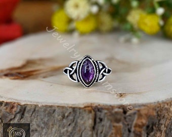 Amethyst Ring, Natural Amethyst, Celtic Knot Ring, Natural Gemstone, Sterling Silver, Amethyst Ring For Women, Celtic Knot Ring With Stone