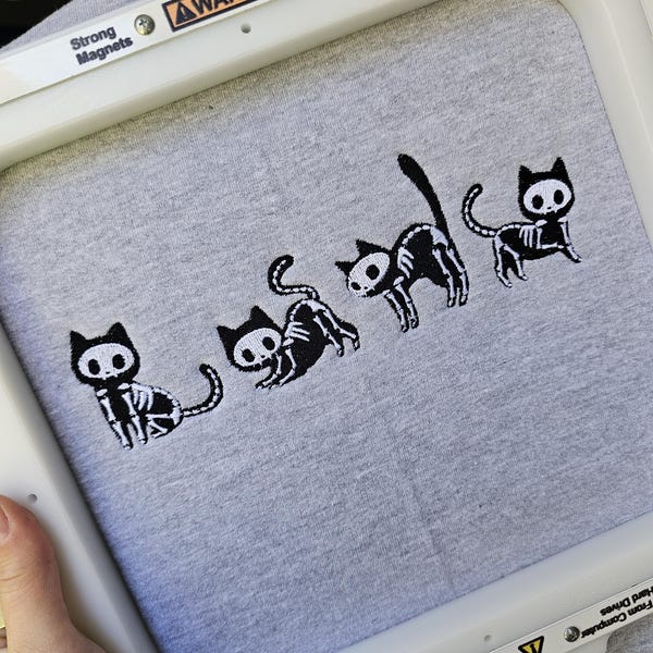 Halloween Cat Embroidered Unisex top Sweatshirt | Fall Jumper Gift | Witches pumpkin spice Halloween Present skeleton kitty cute spooky