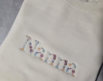 Nanna Nana Nanny Grandma Floral Embroidered top Sweatshirt | Grandparent Jumper Gift | Mothers Day Birthday Present | Baby grandchild