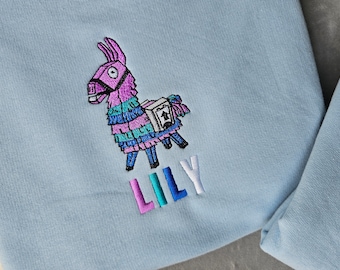 Llama Gamer Embroidered Unisex top Sweatshirt | Childrens Jumper Gift | Birthday Gaming Personalised Present kids