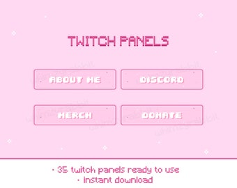 Paquete de 35 paneles de Twitch de píxeles adorables / Paneles de arte de píxeles / Paneles de Twitch de píxeles rosas adorables / Arte de píxeles de 8 bits para Twitch / Paneles rosas