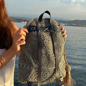 Handmade Crochet Backpack Grey image 3