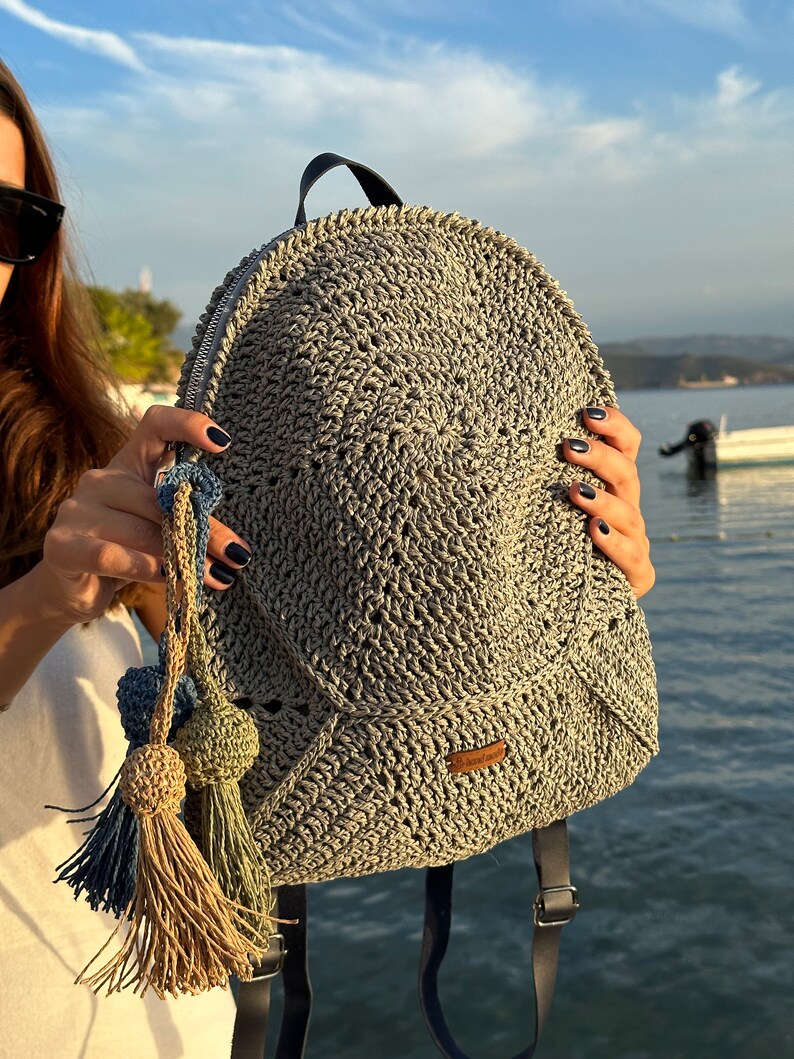 Handmade Crochet Backpack Grey image 4