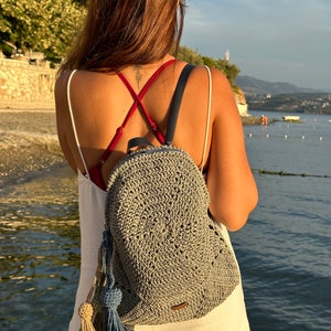 Handmade Crochet Backpack Grey image 1