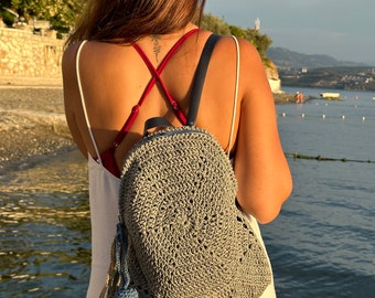 Handmade Crochet Backpack Grey