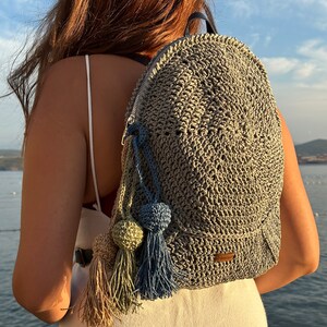 Handmade Crochet Backpack Grey image 2