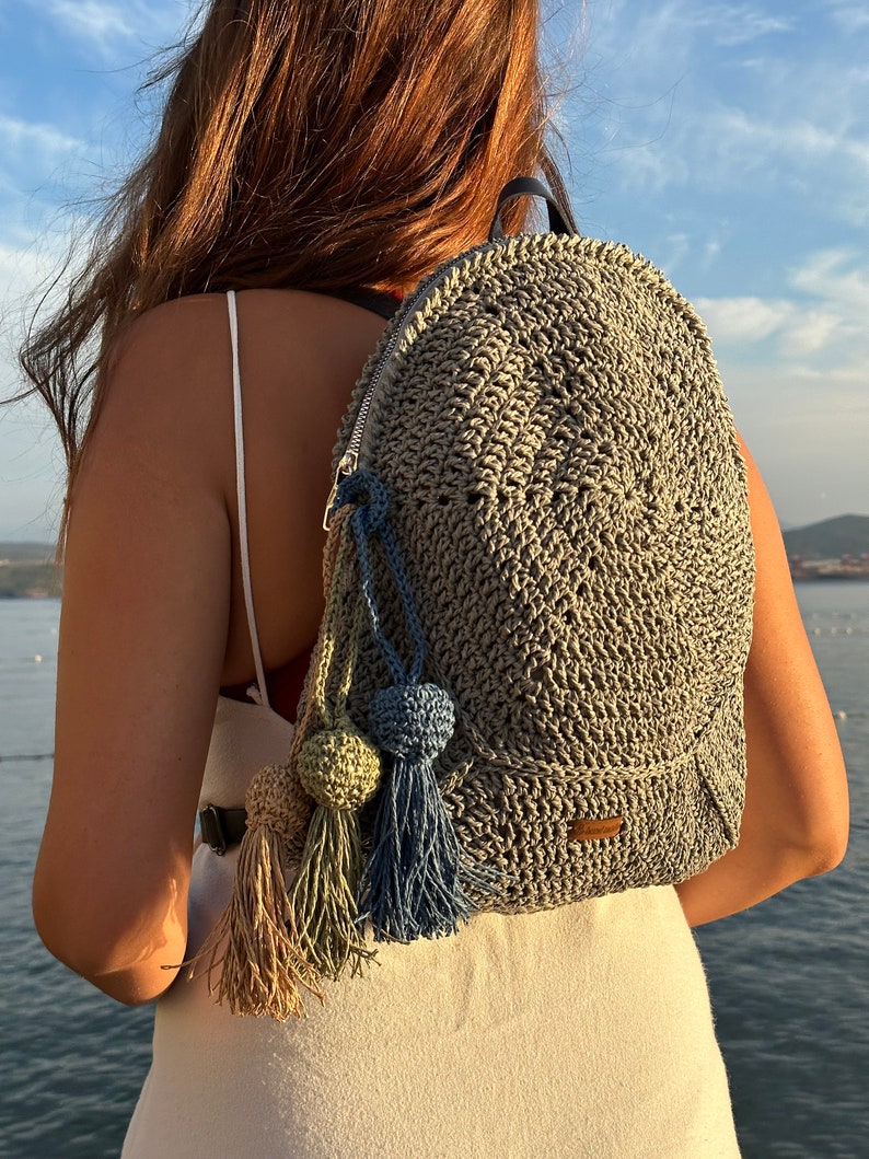 Handmade Crochet Backpack Grey image 2