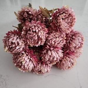 Chrysanthemum Artificial Flower Spray || Silk Faux Flowers Pink Mauve Bunch Of Flowers DIY Flower Arranging Home Decor Flowers Australia