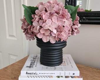 Dusty Mauve Hydrangea Artificial Flower Arrangement | silk faux flowers in black pot lasting gift ideas for her home decor interior design