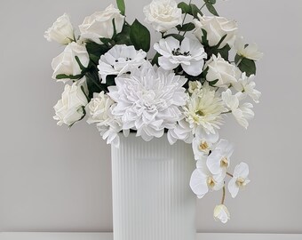 Serenity Arrangement | artificial faux silk flower arrangement in vase white green real touch flowers gift for home decor Interior design
