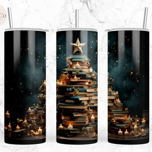 Book Tree 20 oz Skinny Tumbler Sublimation Design Digital Download PNG Instant DIGITAL ONLY, Book Tree Christmas, Librarian Gifts, Booktok