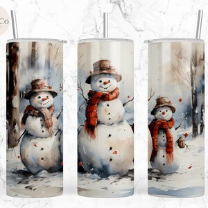 Snowman Family 20 oz Skinny Tumbler Sublimation, Snowman Christmas Design, Straight and Tapered, Digital Download PNG Instant DIGITAL ONLY