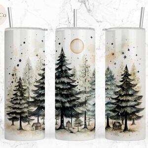 Watercolor Christmas Tree 20 oz Skinny Tumbler Sublimation Design Digital Download PNG Instant DIGITAL ONLY, Winter Tumbler, Holiday Tumbler