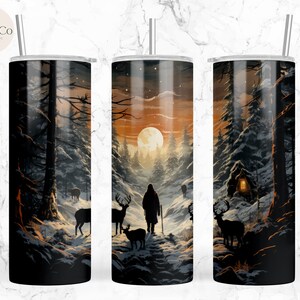 Deer and Sunrise 20 oz Skinny Tumbler Sublimation Design Digital Download PNG Instant DIGITAL ONLY