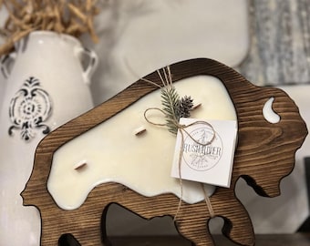 Bison/Buffalo Wood Bowl Candle