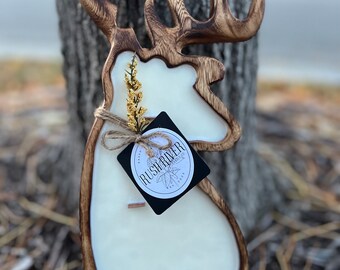 Antlered Deer Smooth Wood Candle